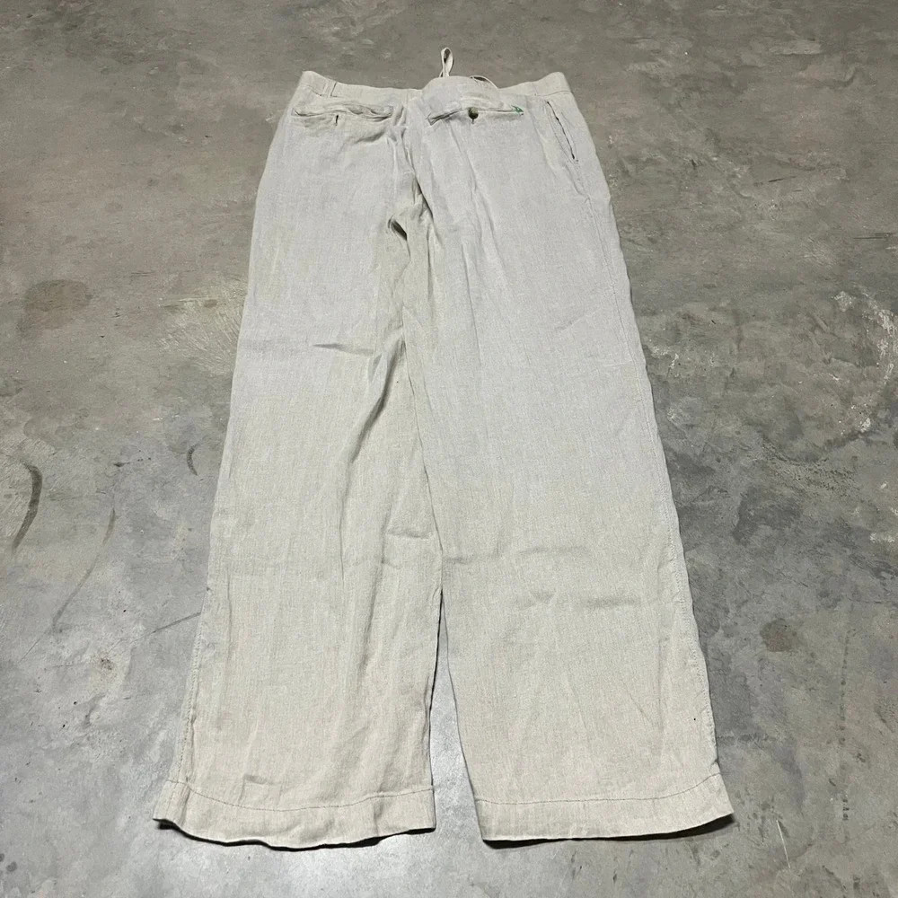 Cariloha Bamboo Linen Blend Pants Mens 36x32 Beige Oatmeal Straight Leg Summer